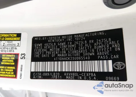 2025 Toyota Camry Xse z USA, uszkodzony, nr VIN 4T1DAACK2SU065540